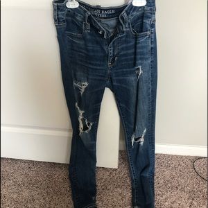 Distressed high rise jeans